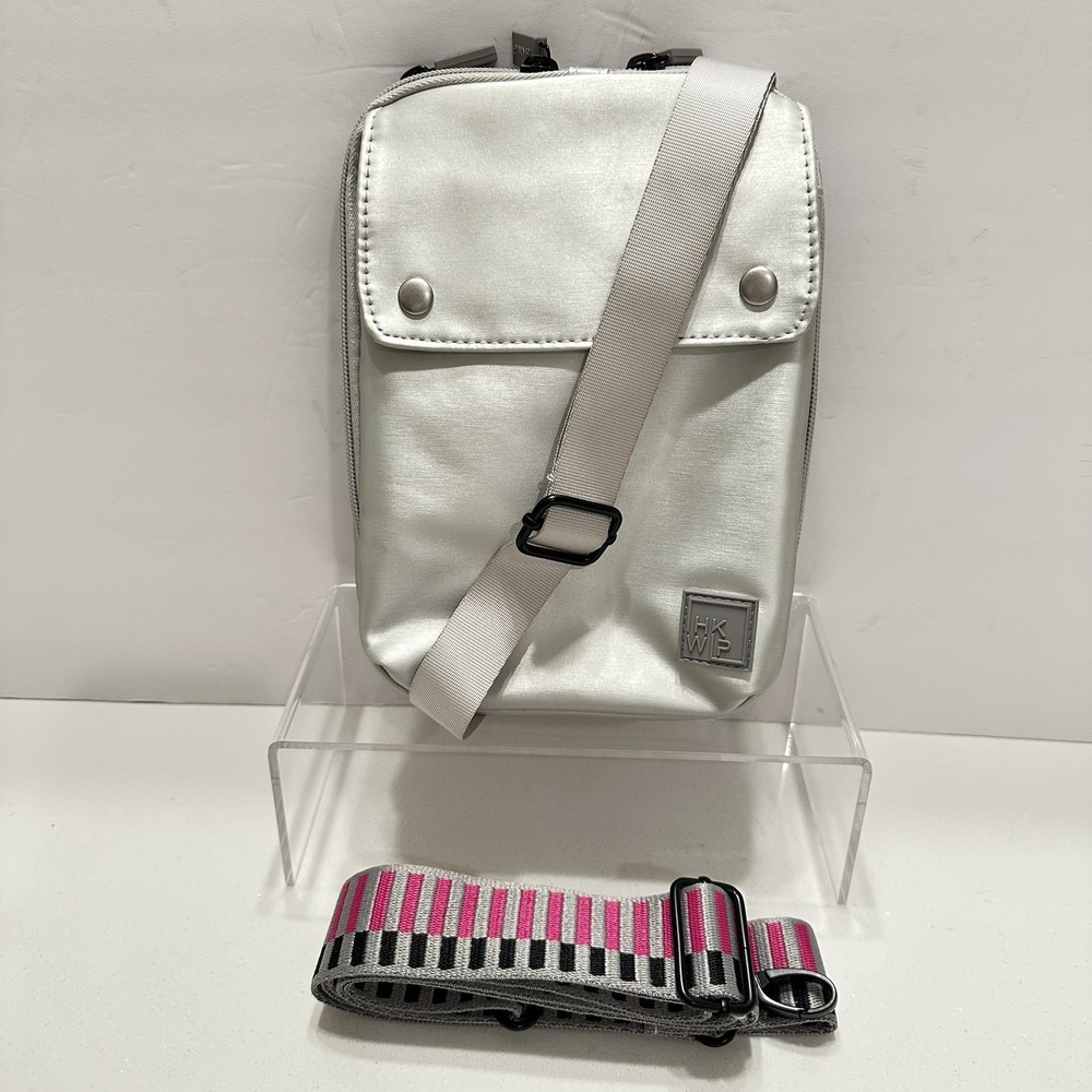 IHKWIP XL Everyday Essentials Crossbody with 2 Straps Silver‎ Metallic Bag Purse